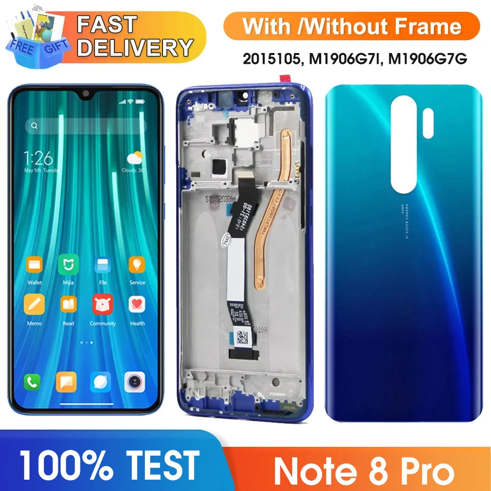 6.53" Screen for Xiaomi Redmi Note 8 Pro M1906G7I M1906G7G Lcd Display Touch Screen with Frame for Redmi Note 8 Pro Replacement Xiaomi phone repair parts