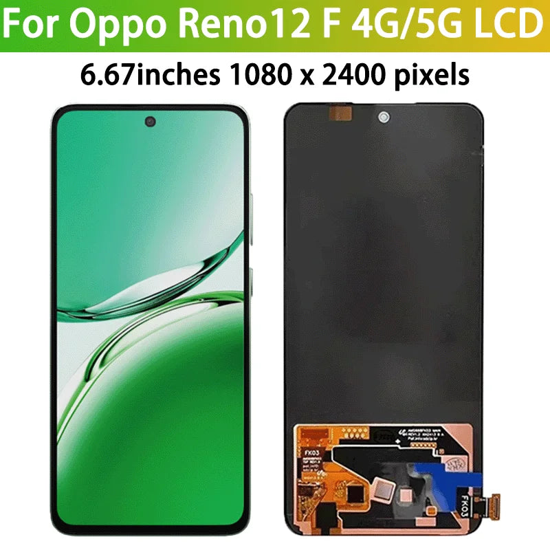 6.67"AMOLED For Oppo Reno12 F Reno 12F 4G/5G LCD Display Touch Screen Digitizer CPH2687 CPH2637 Display Replacement Oppo phone repair parts Realme phone repair parts