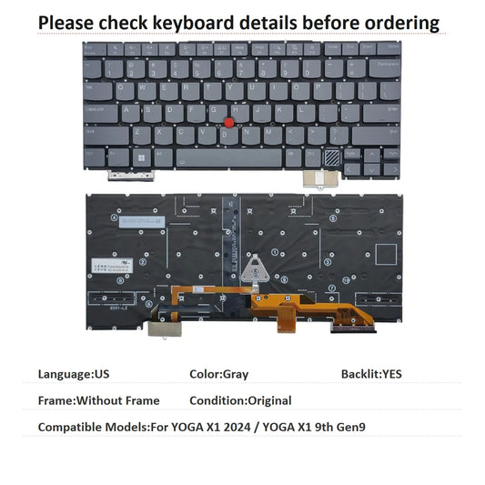 New US Language  Backlit Keyboard For Lenovo Thinkpad YOGA X1 2024 / YOGA X1 9th Gen9 Notebook PC Replacement Keyboard Lenovo laptop repair parts