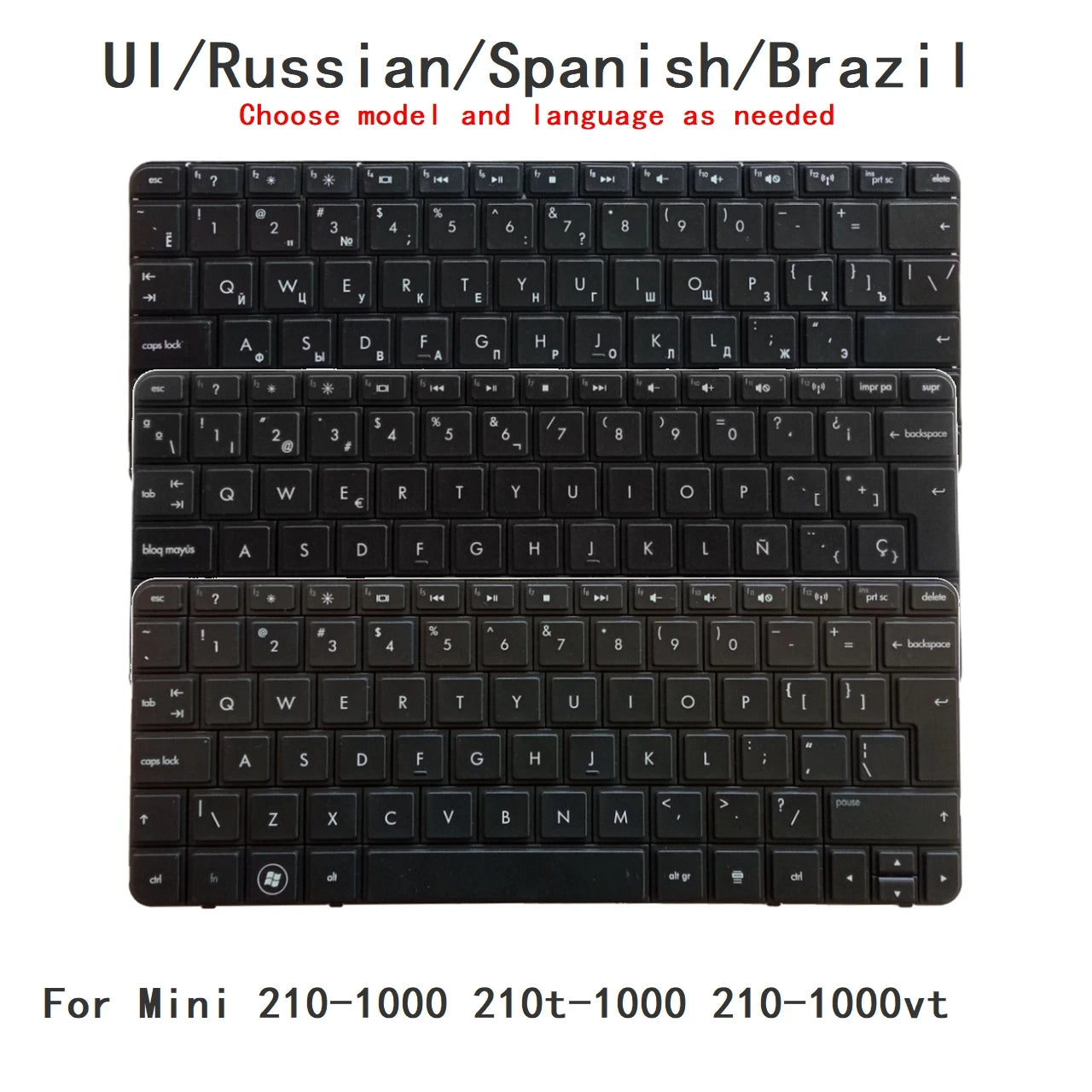 New UI Russian Spanish Brazil Language  Keyboard For HP Mini 210-1000 210t-1000 210-1000vt Notebook PC Replacement Keyboard HP laptop repair parts