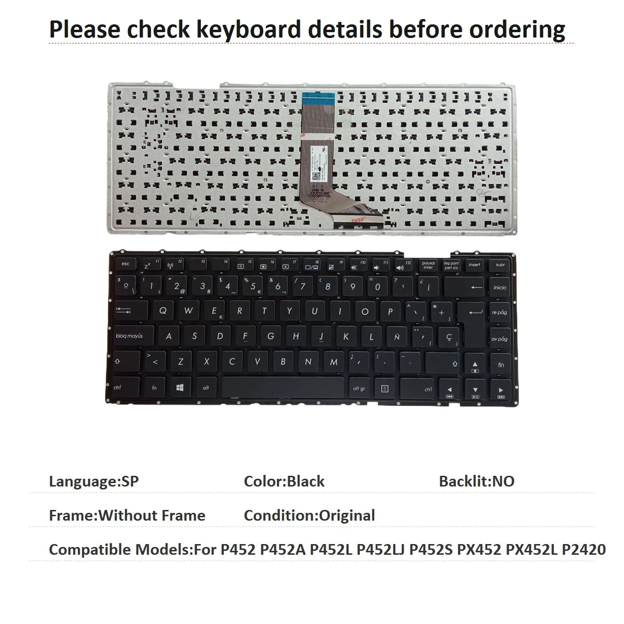 New US Spanish UK Language  Keyboard For ASUS P452 P452A P452L P452LJ P452S PX452 PX452L P2420 Notebook PC Replacement Keyboard ASUS laptop repair parts