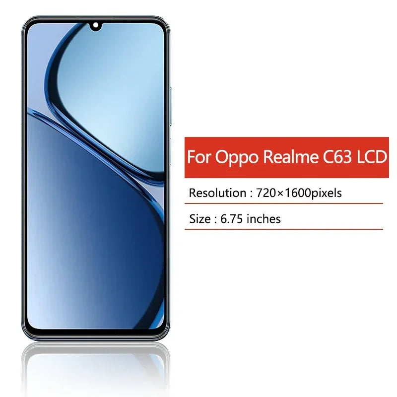 High Quality 6.75'IPS For OPPO Realme C63 4G LCD Display Screen Frame+Touch Panel Digitizer 6.75'For Oppo Realme C63 LCD Frame Oppo phone repair parts Realme phone repair parts