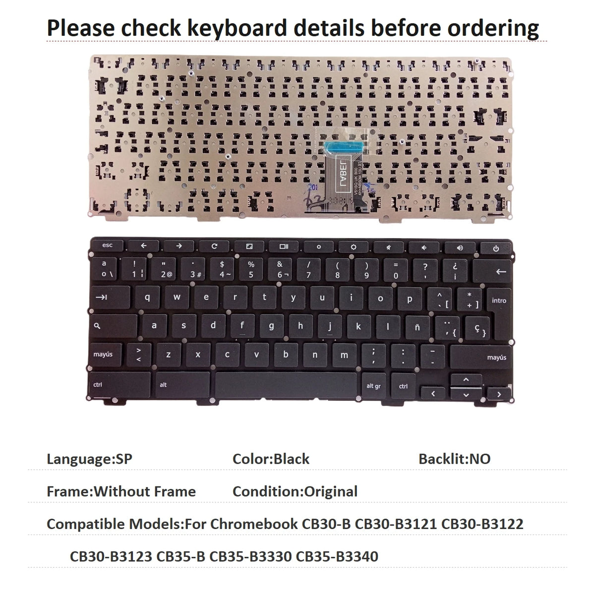 New US Spanish Backlit Keyboard For Toshiba Chromebook CB30-B CB30-B3121 CB30-B3122 CB30-B3123 CB35-B CB35-B3330 CB35-B3340