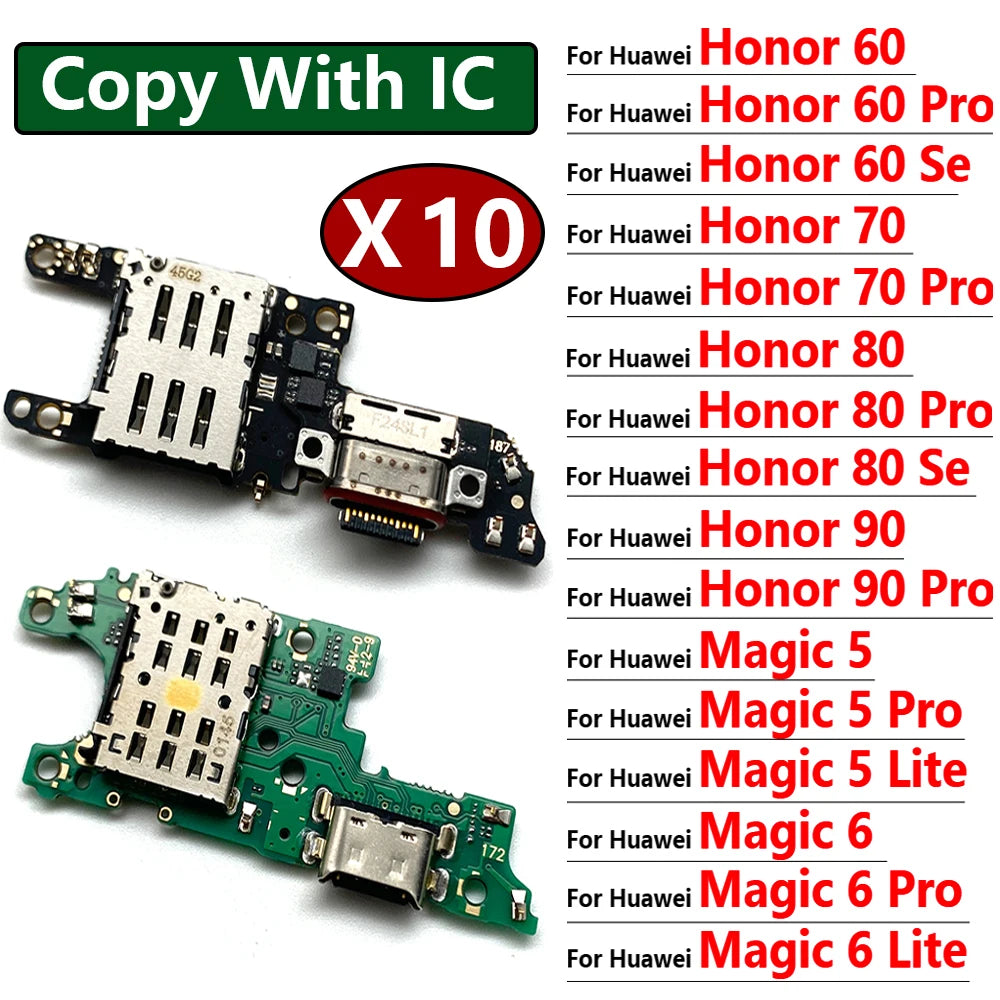 10Pcs, USB Charging Port Dock Charger Plug Connector Board Flex Cable For Huawei Honor 60 70 80 90 Pro Se Magic 4 5 6 Pro Lite Huawei phone repair parts