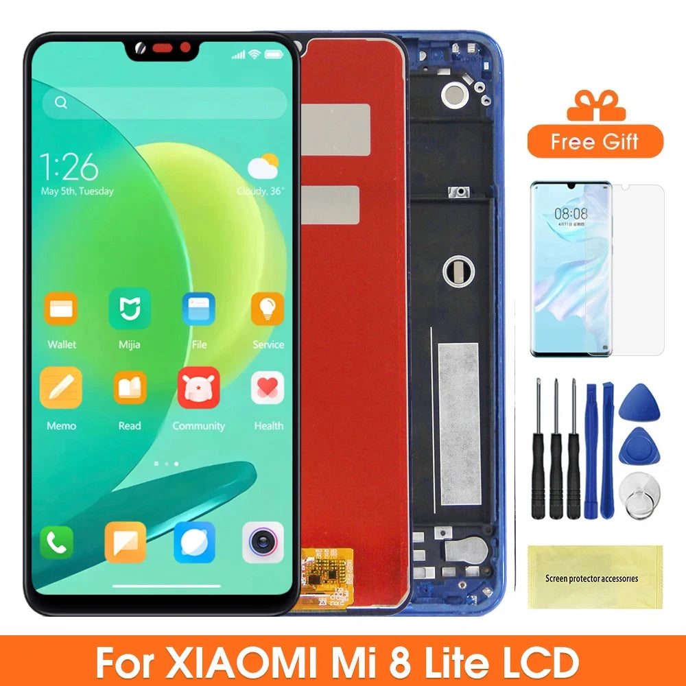 6.26'' Mi 8 Lite Screen With Frame, for XIAOMI Mi 8 Lite Mi8 Lite M1808D2TG Lcd Display + Touch Screen Replacement with Frame Xiaomi phone repair parts