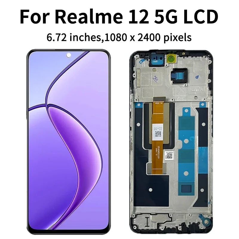 AMOLED For OPPO Realme 12 5G RMX3999 LCD Display Touch Screen Digitizer For Realme12 4G RMX3871 Display Frame  Oppo phone repair parts