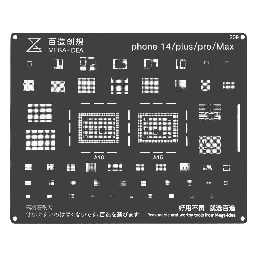 QIANLI MEGA-IDEA Black BGA Reballing Stencil Multifunction Universal Net for iPhone 6-17 Pro Max Planting Tin Steel Mesh Tools Professional Repair Tools