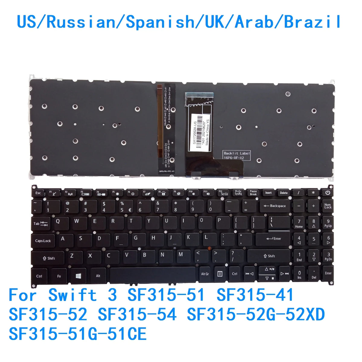 US RU SP UK AR BR Backlit Keyboard For Acer Swift 3 SF315-51 SF315-41 SF315-52 SF315-54 SF315-52G-52XD SF315-51G-51CE Acer laptop repair parts