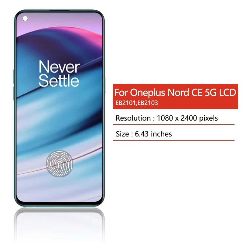 6.43"AMOLED For Oneplus Nord CE 5G EB2101 Screen Frame Touch Panel Digitizer For 1+Nord CE 5G EB2103 Display Frame  OnePlus phone repair parts