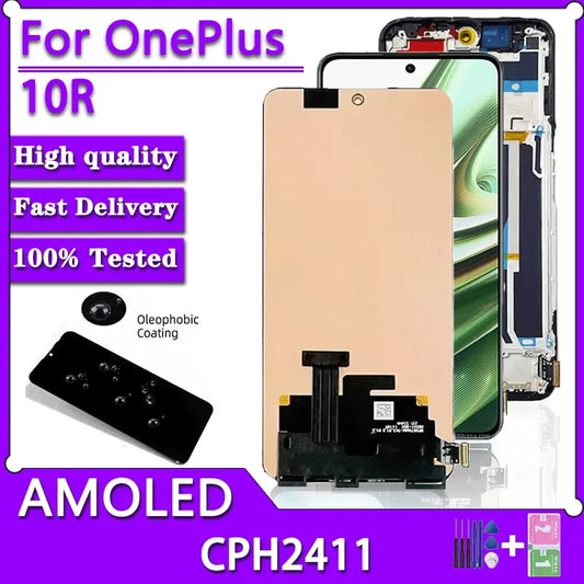 6.7"AMOLED For Oneplus 10R LCD Display Touch Screen Digitizer Panel Assembly 1+10R Display CPH2411 Screen With Frame  OnePlus phone repair parts