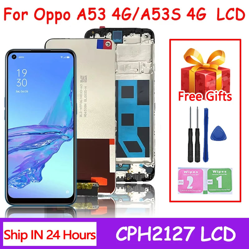 6.5"Inch 90Hz For Oppo A53s 4G CPH2139 LCD Display Touch Screen Digitizer Assembly Replacement For Oppo A53 4G CPH2127 LCD Frame Oppo phone repair parts Realme phone repair parts