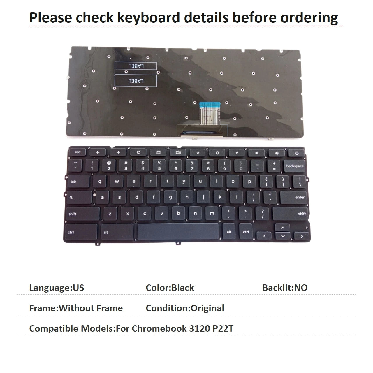 New US Language  Keyboard For Dell Chromebook 3120 P22T Notebook PC Replacement KeyboardDell laptop repair parts