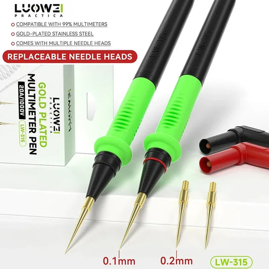 LUOWEI 1000V 20A Superfine Multimeter Test Leads Probes Silicone Test Pen Wire With Replaceable Gold-Plated Multimeter Probes Professional Repair Tools
