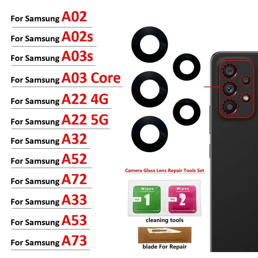 Back Rear Camera Glass Lens With Adhesive For Samsung A02 A02s A03 Core A03s A22 4G 5G A32 A52 A72 A33 A53 A73 Samsung phone repair parts