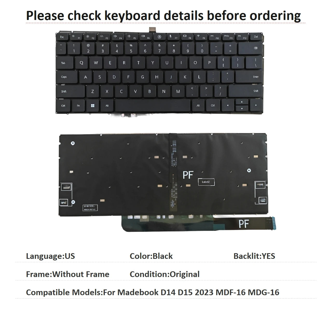 New US Language  Backlit Keyboard For HUAWEI Madebook D14 D15 2023 MDF-16 MDG-16 Notebook PC Replacement Keyboard  HUAWEI laptop repair parts
