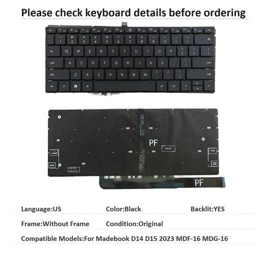 New US Language  Backlit Keyboard For HUAWEI Madebook D14 D15 2023 MDF-16 MDG-16 Notebook PC Replacement Keyboard  HUAWEI laptop repair parts