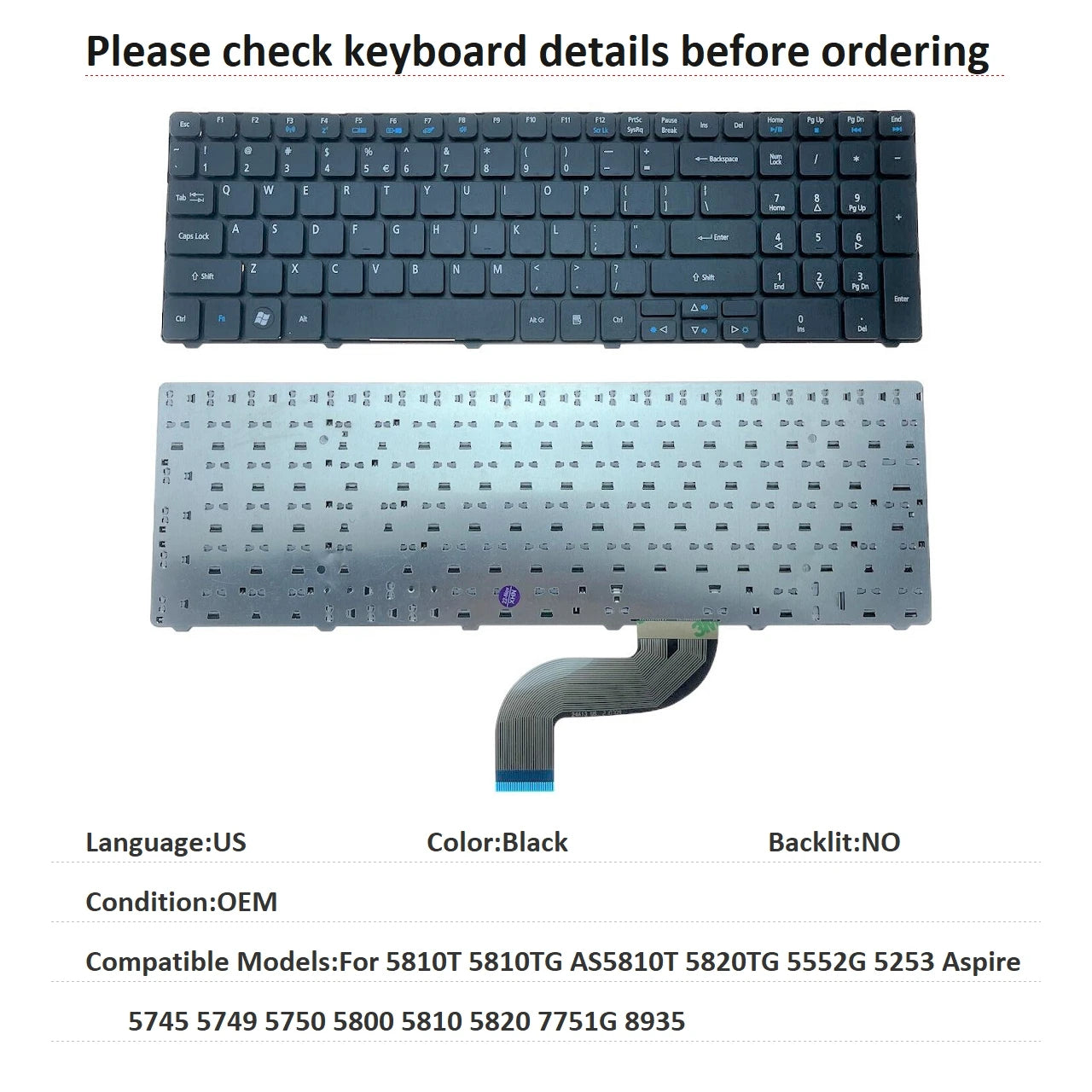 US RU SP BR Keyboard For Acer 5810T 5810TG AS5810T 5820TG 5552G 5253 Aspire 5745 5749 5750 5800 5810 5820 7751G 8935 Acer laptop repair parts