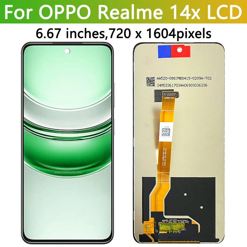 6.67"Screen For Oppo Realme 14x RMX5020 LCD Display Screen Frame Touch Digitizer For Realme 14X 5G Display Frame Oppo phone repair parts Realme phone repair parts