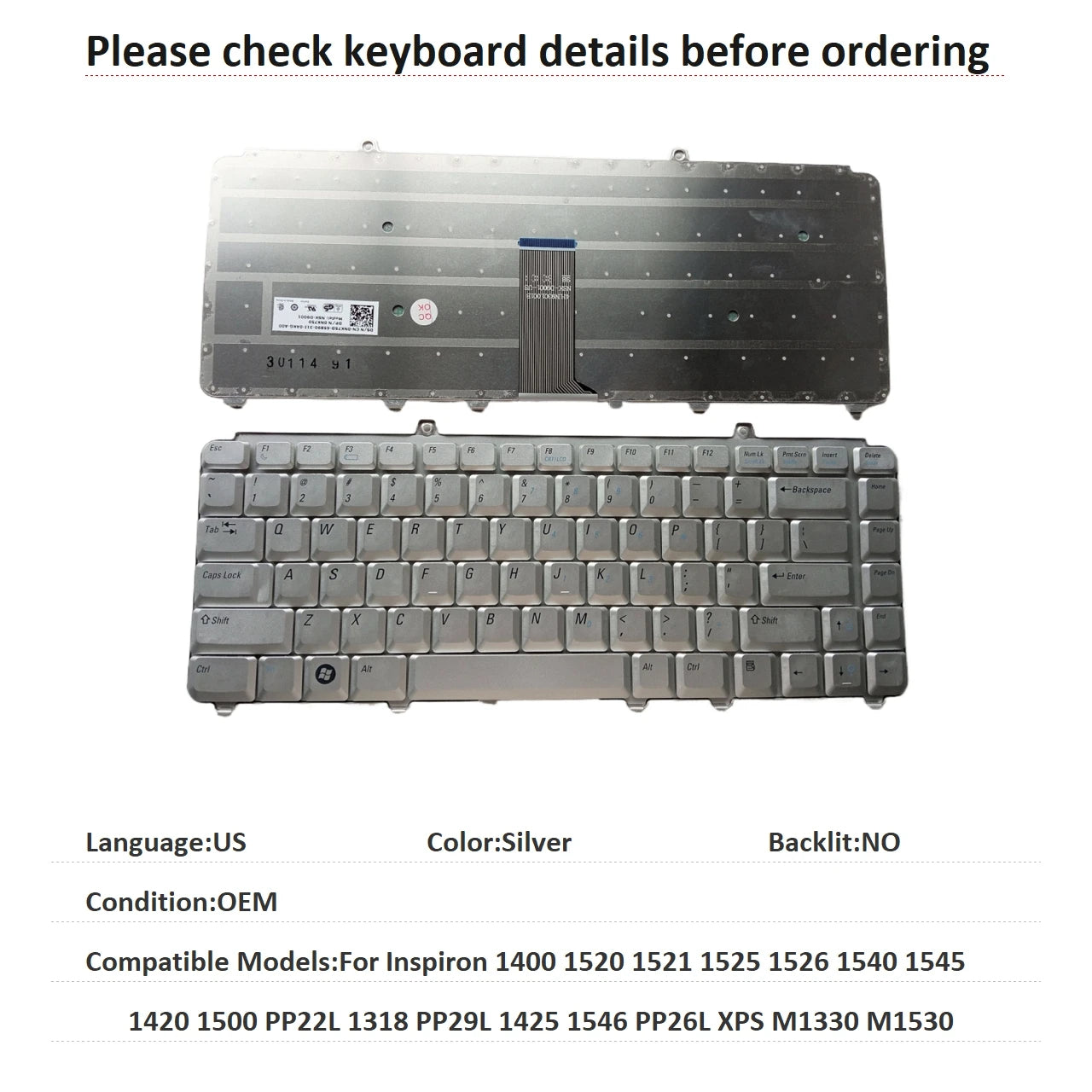 US RU BR Keyboard For Dell Inspiron 1400 1520 1521 1525 1526 1540 1545 1420 1500 PP22L 1318 PP29L 1425 1546 PP26L XPS M1330 M153Dell laptop repair parts