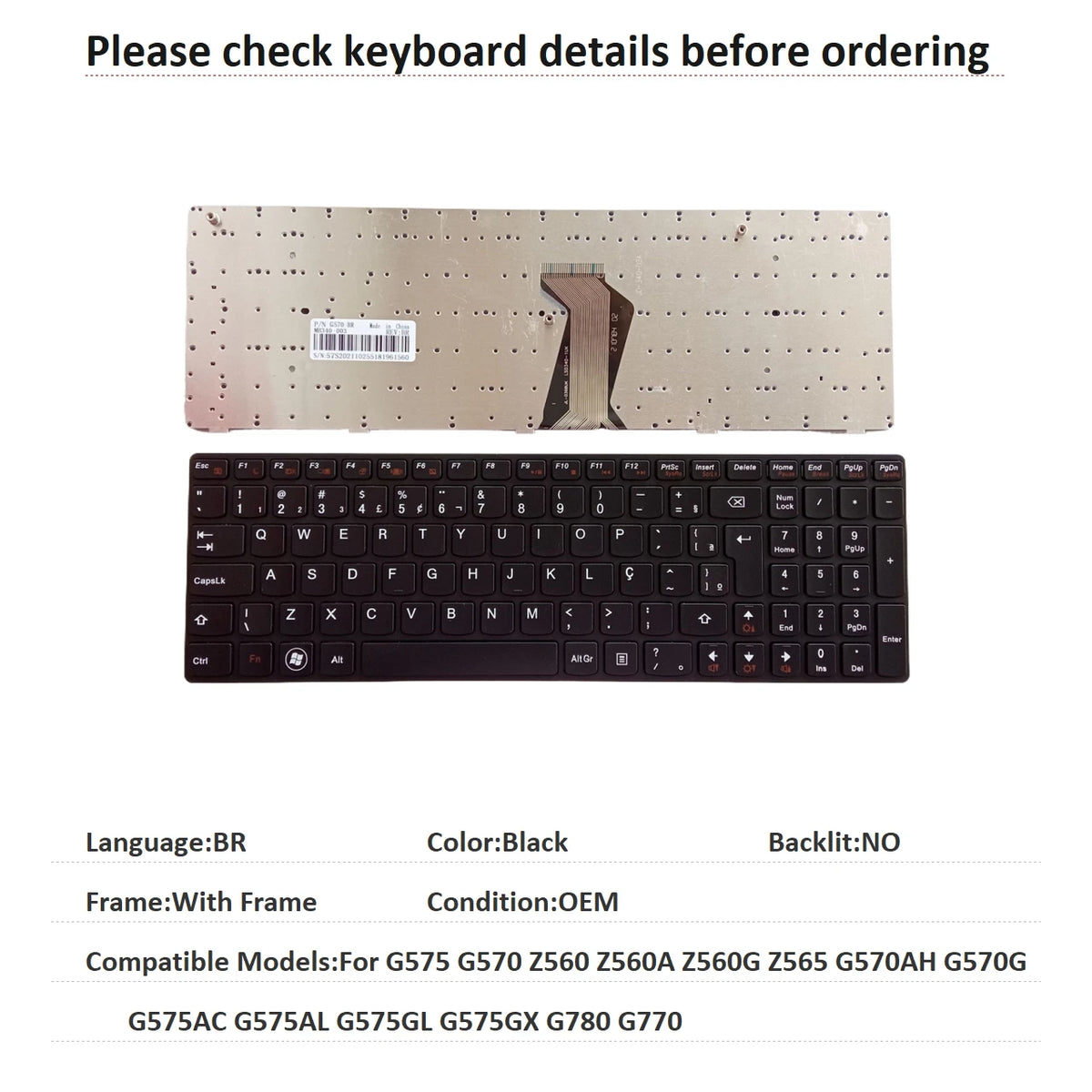 US Russian Spanish Brazil Keyboard For Lenovo G575 G570 Z560 Z560A Z560G Z565 G570AH G570G G575AC G575AL G575GL G575GX G780 G770 Lenovo laptop repair parts