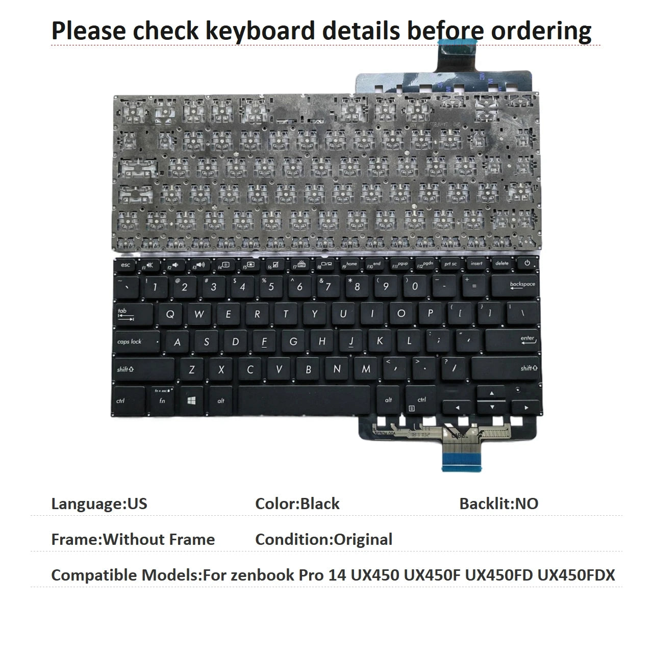 New US Language  Backlit Keyboard For ASUS zenbook Pro 14 UX450 UX450F UX450FD UX450FDX Notebook PC Replacement Keyboard ASUS laptop repair parts