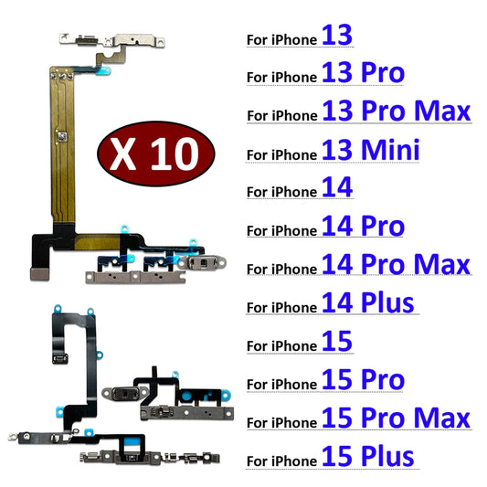 10Pcs, Power Switch On Off Button Volume control Key Button Flex Cable For iPhone 13 14 15 Pro Max Plus Mini iPhone phone repair parts