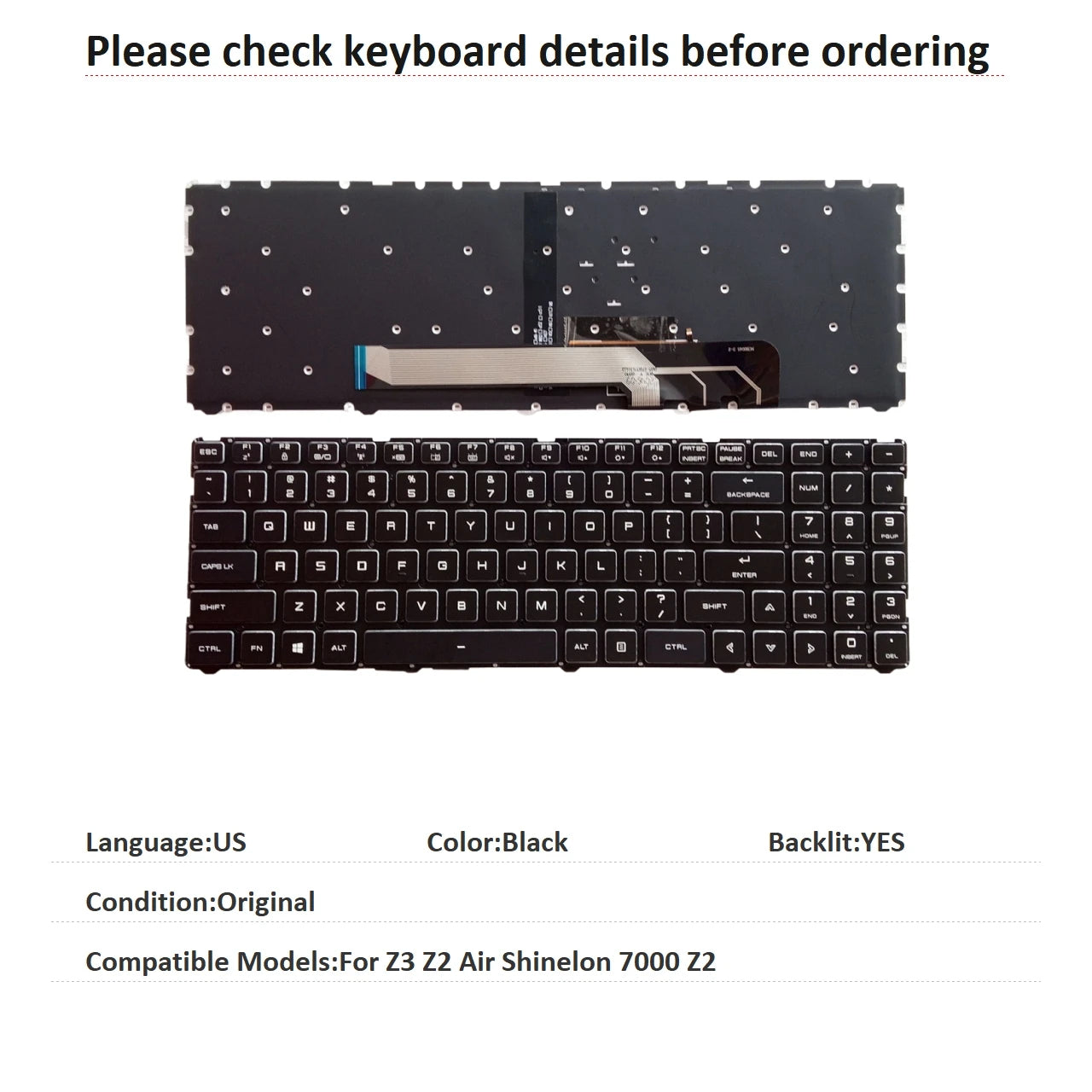 New US Language  Backlit Keyboard For MECHREVO Z3 Z2 Air Shinelon 7000 Z2 Notebook PC Replacement Keyboard