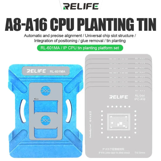 RELIFE 10 in 1 Universal CPU Reballing Stencil Platform 601MA For iPhone 6-15 ProMax IC Chip Planting Tin Template Fixture Fix Professional Repair Tools