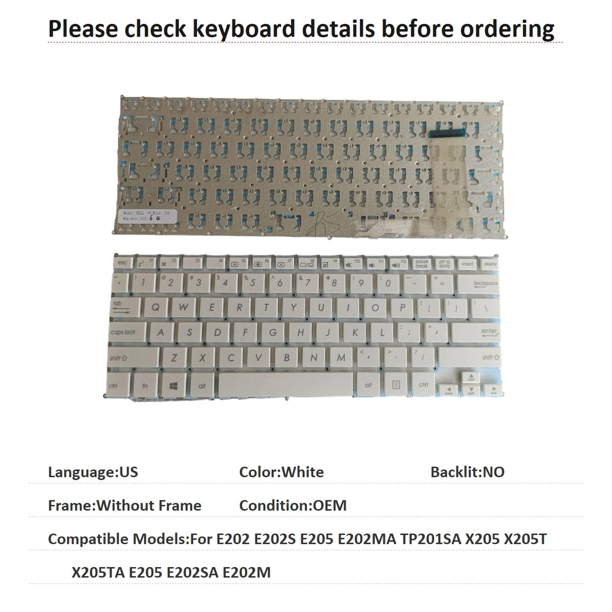 New US Russian Spanish Language Keyboard For ASUS E202 E202S E205 E202MA TP201SA X205 X205T X205TA E205 E202SA E202M Keyboard ASUS laptop repair parts