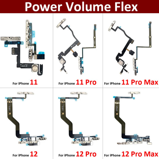 New For iPhone 11 11Pro 12 Pro 12Pro Max Mini Power Volume Buttons Key Switch Flex Cable With Metal Material Replacement Parts iPhone phone repair parts