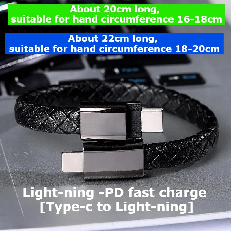 Creative wristband bracelet style Data cable 60W 100W portable dual Type-C Light-ning PD  Super fast charging charger cable