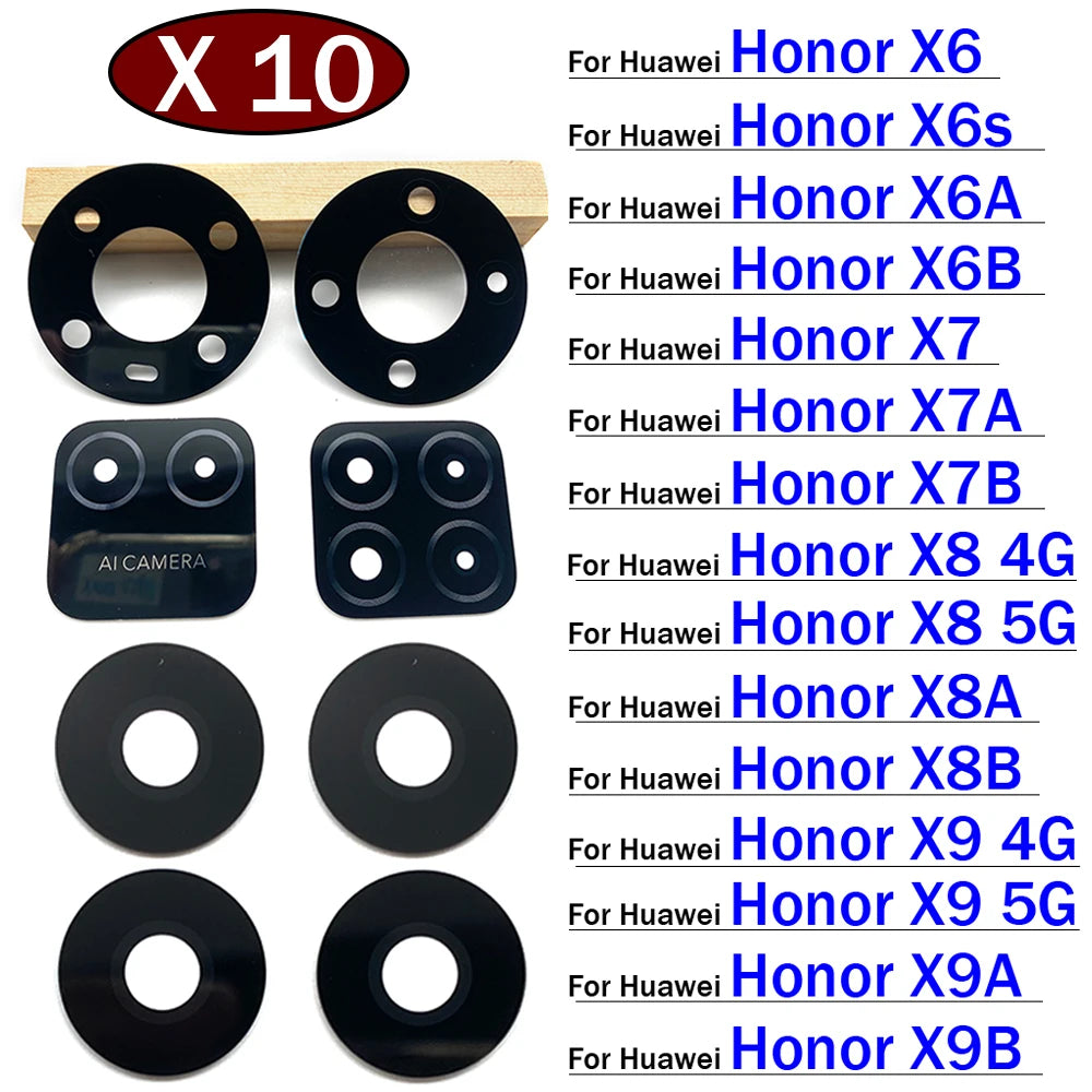 10Pcs Back Rear Camera Glass Lens With Adhesive For Huawei Honor X5 X6 X6s X6A X6B X7 X7A X7B X8 X8A X8B X9 X9A X9B 4G 5G Huawei phone repair parts