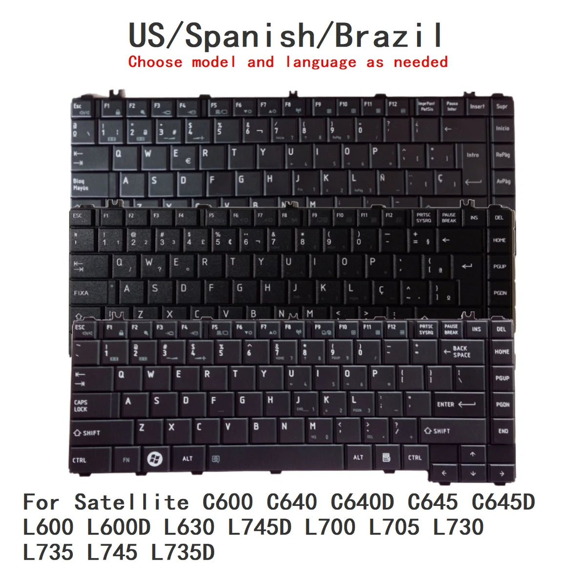 US Spanish Brazil Keyboard For Toshiba Satellite C600 C640 C640D C645 C645D L600 L600D L630 L745D L700 L705 L730 L735 L745 L735D TOSHIBA laptop repair parts
