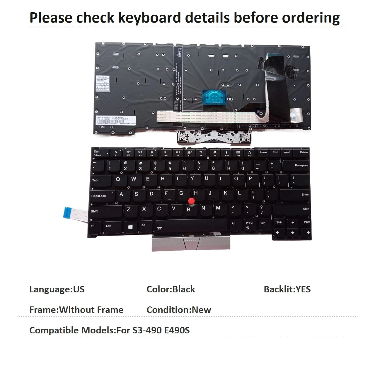 New US Language  Backlit Keyboard For Lenovo Thinkpad S3-490 E490S Notebook PC Replacement Keyboard Lenovo laptop repair parts
