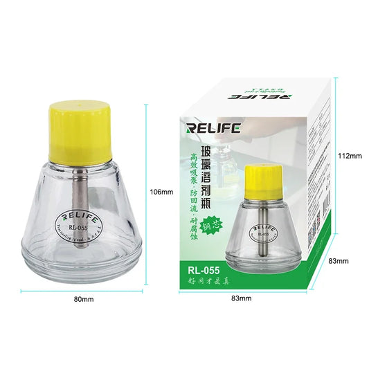 RELIFE Glass Solvent Bottle RL-055 Metal Suction Pipe Pressing Type Automatic Water Bottle Copper Core Alcohol Bottle Professional Repair Tools