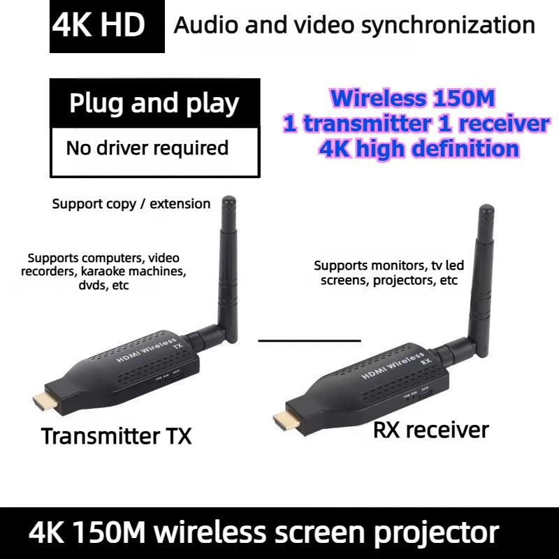 4K 1080P HDMI Wireless point-to-point Transmitter Receiver 50/100/150M Display for laptop phone monitor projector HD same screen Laptop Accessories