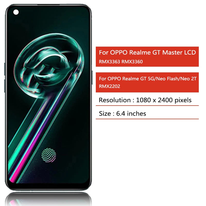 6.43" AMOLED For Oppo Realme GT 5G LCD GT Master Display Touch Panel Digitizer For Realme GT Neo Flash LCD GT Neo2T With Frame Oppo phone repair parts Realme phone repair parts