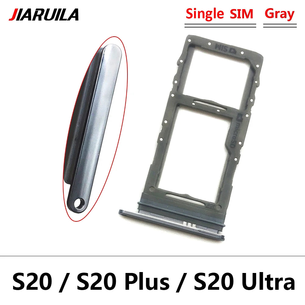 New Single Dual SIM Card Tray  For Samsung  S20 Plus Ultra Sim Slot Holder Replacement Parts Black / Blue / Grey