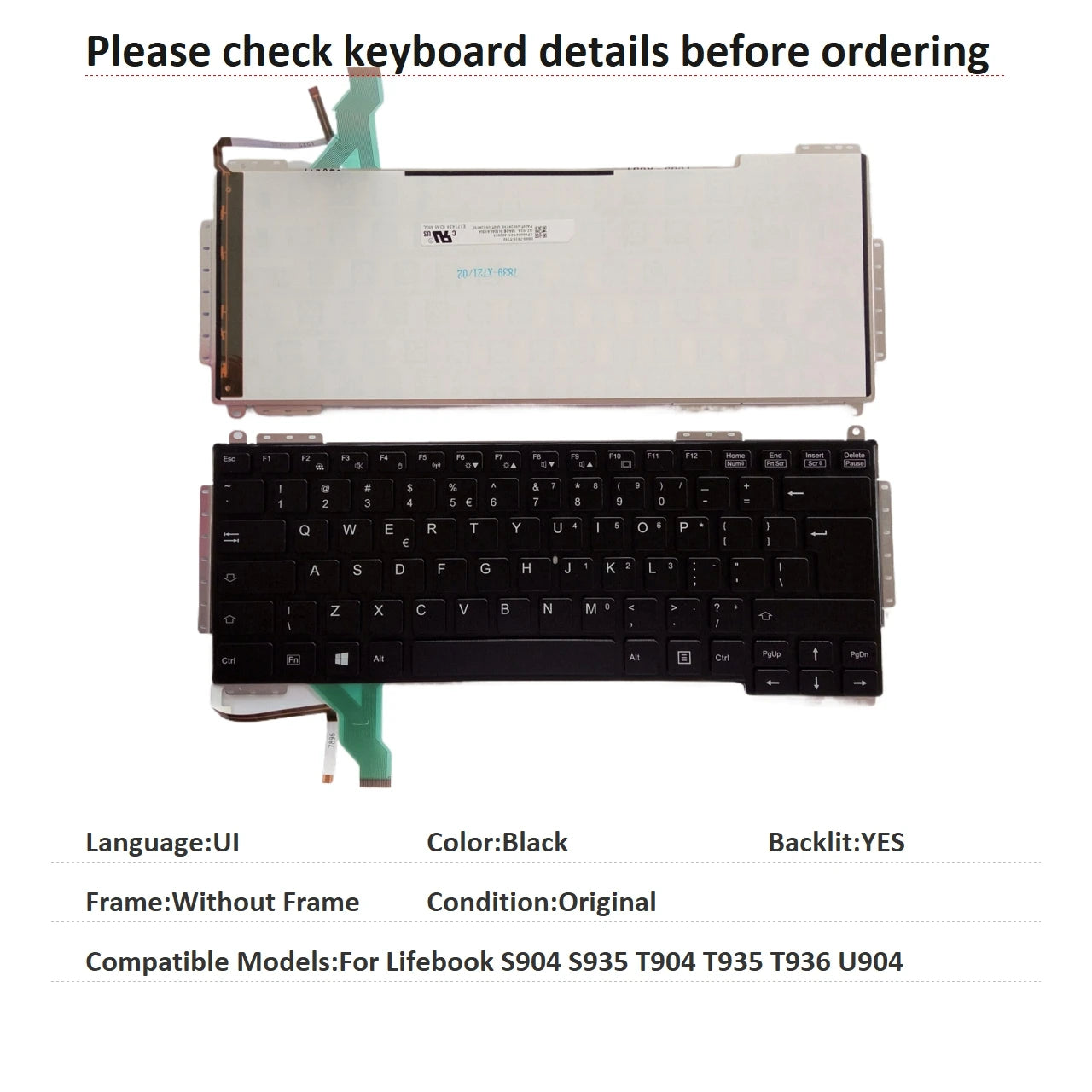 New UI Spanish Language  Backlit Keyboard For Fujitsu Lifebook S904 S935 T904 T935 T936 U904 Notebook PC Replacement Keyboard