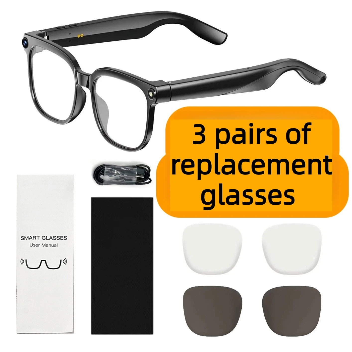 3200W pixel AI Smart Glasses HD camera photo video AI Record Translation Bluetooth Call Music Multifunction Glasses