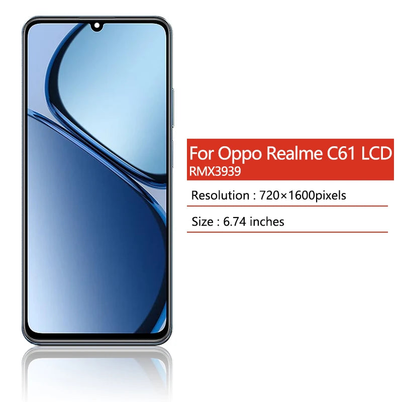 6.74"Screen For OPPO Realme C61 LCD Display Screen Frame+Touch Panel Digitizer For Realme C61 RMX3939 Display With Frame  Oppo phone repair parts