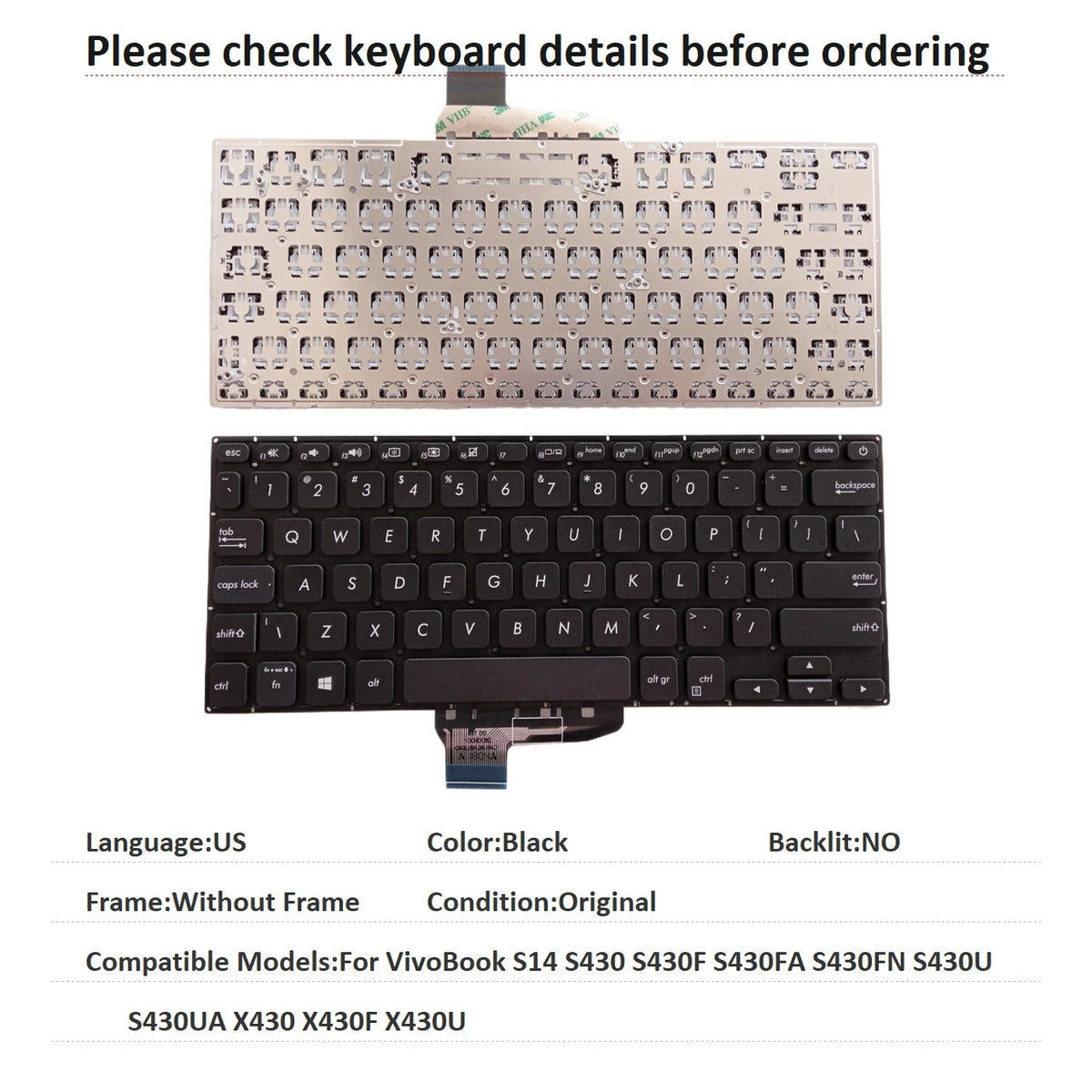 New US Language  Backlit Keyboard For ASUS VivoBook S14 S430 S430F S430FA S430FN S430U S430UA X430 X430F X430U ASUS laptop repair parts