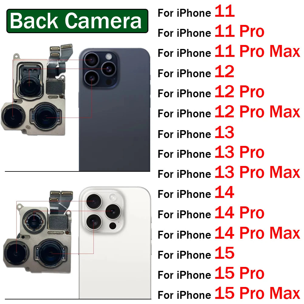 New For iPhone 11 12 13 14 15 Pro 11Pro 12Pro 13Pro 14Pro 15Pro Max Mini Plus Rear Big Back Camera Flex Cable Main Camera Module iPhone phone repair parts
