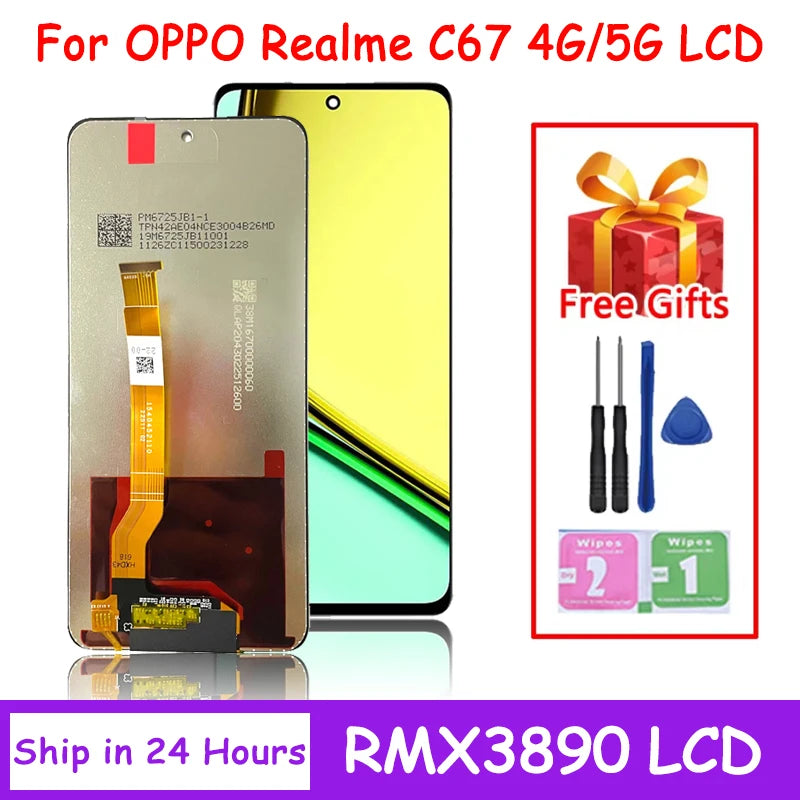 6.72“IPS LCD For OPPO Realme C67 LCD Display Screen+Touch Panel Digitizer Assembly C67 4G RMX3890 Display Frame Oppo phone repair parts Realme phone repair parts