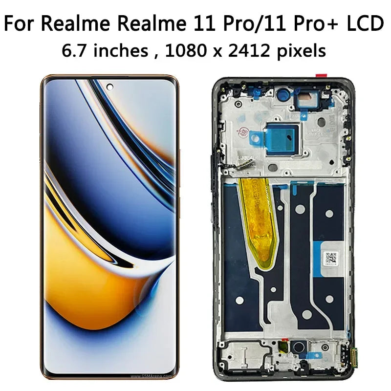 6.7"AMOLED For Realme 11 Pro+ Plus RMX3740 LCD Touch Screen Digitizer Assembly For Realme 11 Pro RMX3771 Display With Frame  Oppo phone repair parts