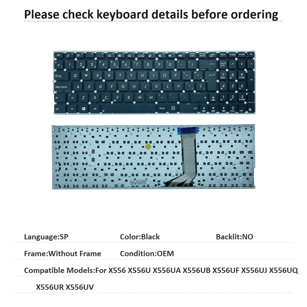 New US Russian Spanish Language  Keyboard For ASUS X556 X556U X556UA X556UB X556UF X556UJ X556UQ X556UR X556UV ASUS laptop repair parts