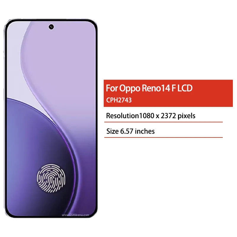 6.57'AMOLED 120Hz for Oppo Reno14 F LCD CPH2743 Display With Touch Screen Digitizer Assembly Reno 14F Display Replacement Oppo phone repair parts Realme phone repair parts