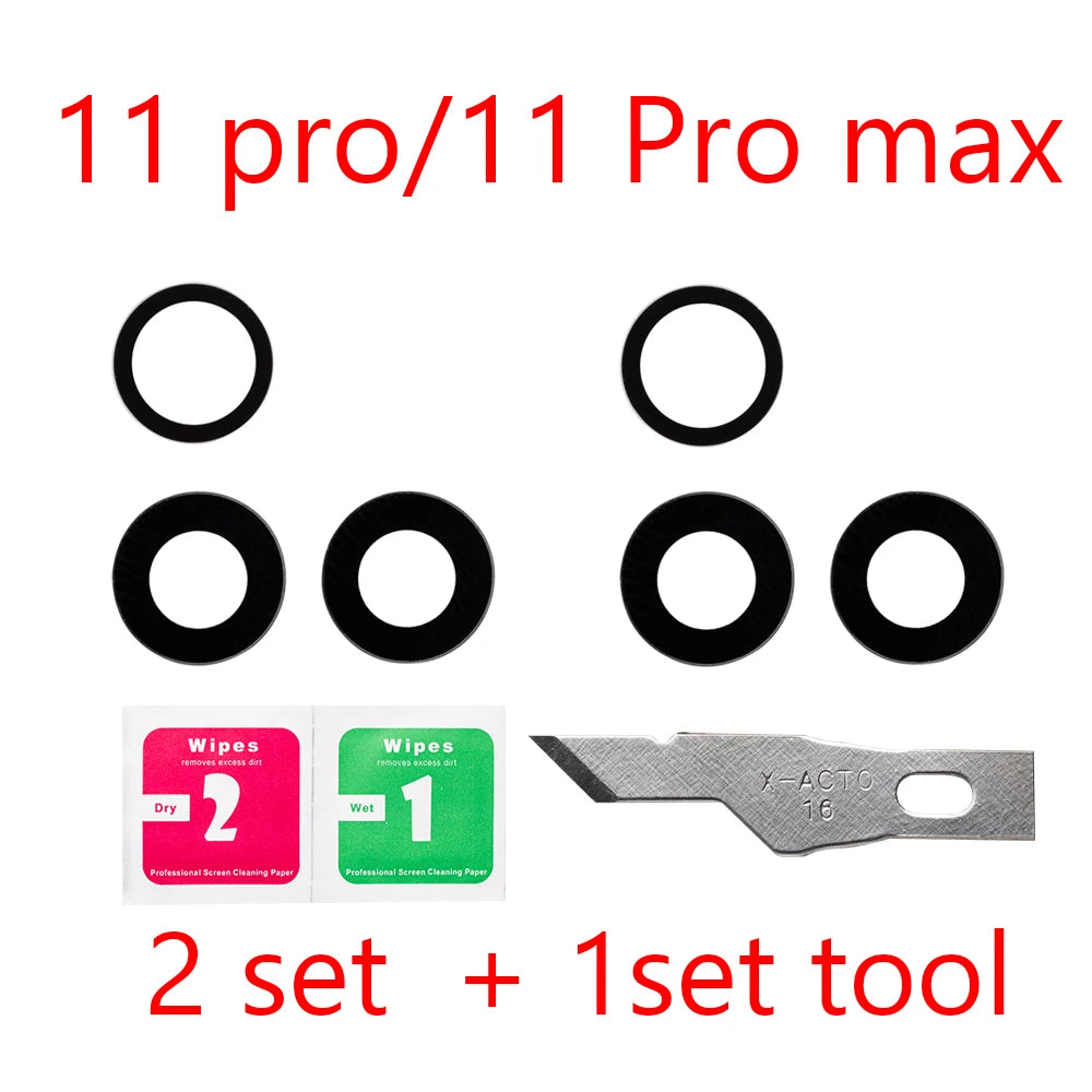 2set For iPhone 13 Pro Max 12 11 14 ProMax Mini XR XS XSMax  Back Rear camera Glass lens with sticker adhesive Replacement iPhone phone repair parts