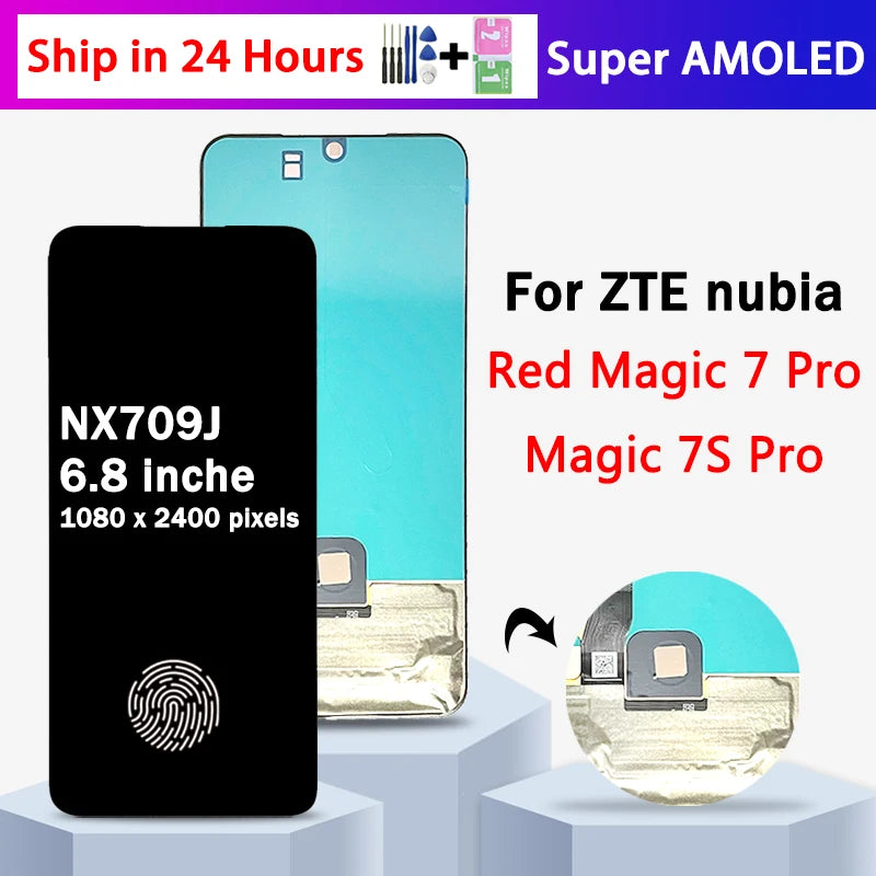6.8" AMOLED For ZTE Nubia Red Magic 7s Pro / 7 Pro NX709S NX709J LCD Display Touch Panel Screen Digitizer Assembly ZTE phone repair parts
