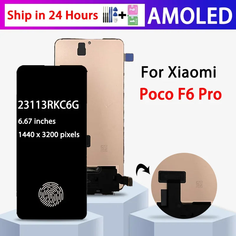 6.67"AMOLED For Xiaomi Poco F6 Pro F6Pro lcd Display Touch Panel Screen Digitizer 23113RKC6G Display Replacement Parts Xiaomi phone repair parts